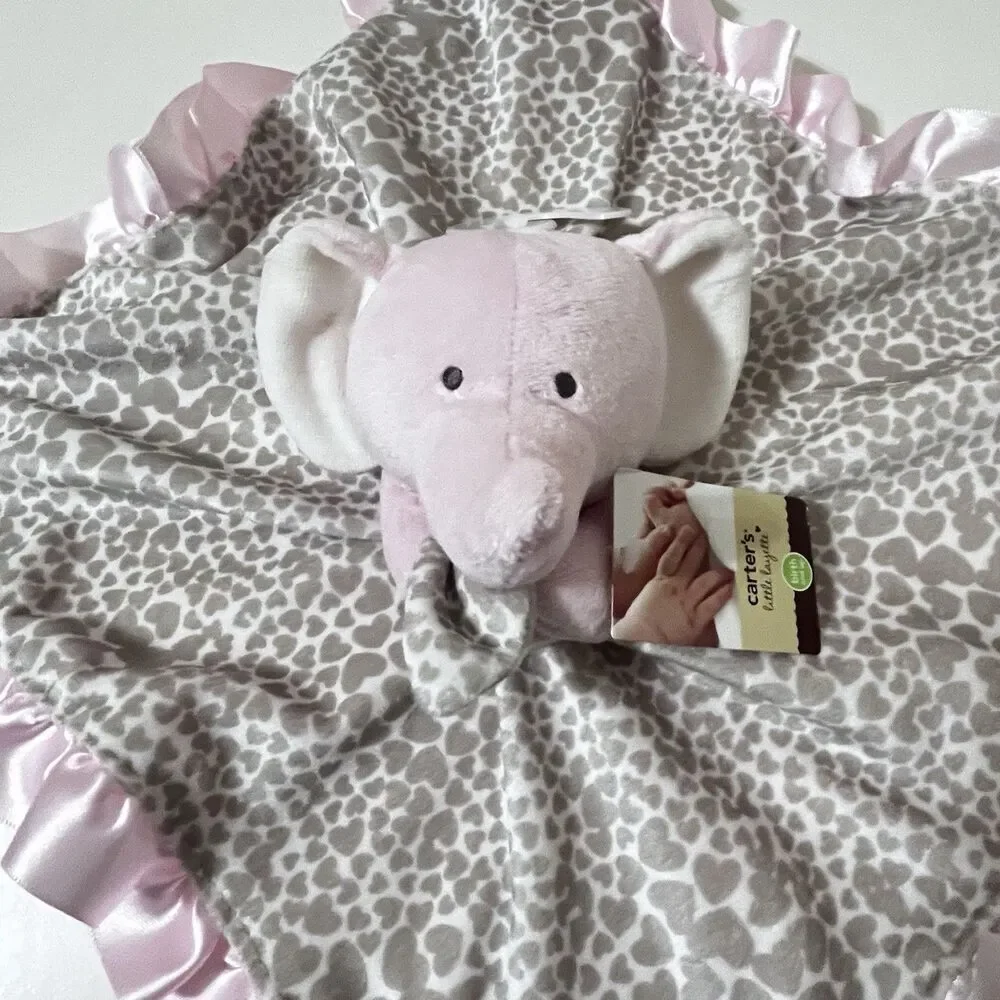 Carter's Pink Elephant Heart Cheetah Print Security Blanket Lovey Satin Trim NWT